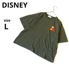 美品　ディズニー　キャラクターTシャツL くまのプーさん　グリーン系　中国製