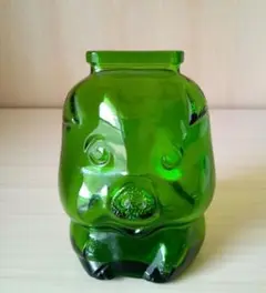 【送料込み】ブタの貯金箱　アデリア　ガラス製　緑