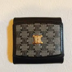 セリーヌ コインケース トリオンフ ネイビー ロゴマーク 小銭入れ ゴールド金具