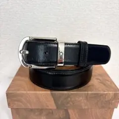 MONTBLANC モンブラン レザーベルト ブラック シルバーバックル