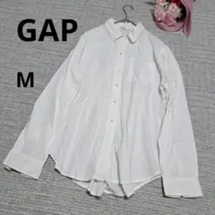 GAP ギャップ リネン コットン ボタンアップシャツ ホワイト 透け感 M