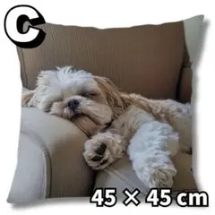 【C】犬柄 刺繍風 クッションカバー 1枚 かわいい 正方形 45×45