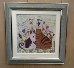 ☆押し花額絵☆2匹のねこ ☆ふしぎな花倶楽部