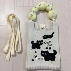 黒猫 ショルダーバッグ ポシェット スマホショルダー SANJIAYI メッシュ