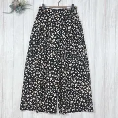 ☆レディース (L)ガウチョパンツ ブラック・ベージュ斑点模様 ゆったり 総ゴム