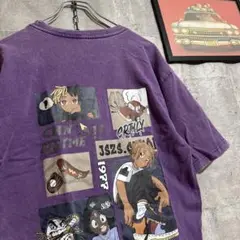US古着/L アニメ プリント メンズTシャツ ヴィンテージ 紫 ウォッシュ加工