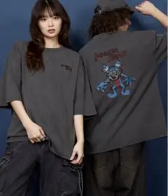 unrelaxing オーバーサイズ 刺繍 Tシャツ 綿100％ ベア ブルー