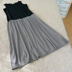 ドッキング♥︎メイコン♥︎タンクトップワンピース【M】黒　グレーストライプ　ギャザー