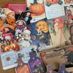 ハロウィンセット　三連ポケット　カード　コラージュ素材　ジャンクジャーナル