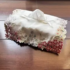 美品　花　刺繍　ティッシュカバー　ティッシュケース　マーガレット　パンジー