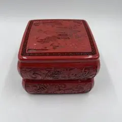【希少】未使用　重箱　 堆朱　木製　漆芸 漆器　2段重　漆　彫漆　松竹梅　手彫り 希少】未使用重箱 堆朱木製漆芸 漆器2段重漆彫漆松竹梅手彫り