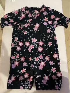 黒地にピンク花柄 甚平 70cmから80cm