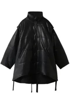 le ciel blue faux leather padded coat
