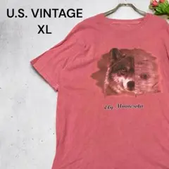【一点物】U.S. VINTAGE 古着Tシャツ アニマルXL レッド くすみ