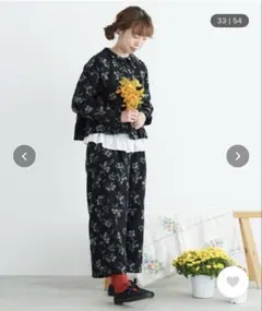 新品タグ付　シャンブルドゥシャーム　ヒメイチゴノキ刺繍 みじかめパンツ 黒 chambre de charme（シャンブルドゥシャーム）の「cdc ヒメ
