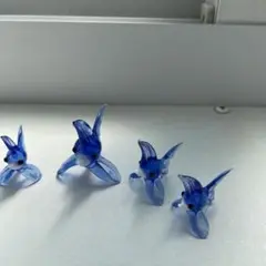 青色ガラス製魚型オブジェ 4点セット