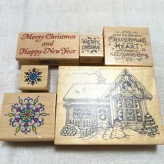 木製スタンプ 冬の風景 クリスマス&ニューイヤー 6個