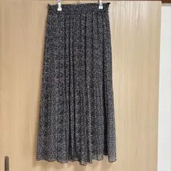 花柄プリーツロングスカート 黒