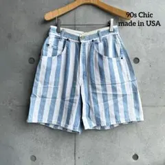 80年代 90年代 USA製 chic ショートパンツ ストライプ ライトブルー