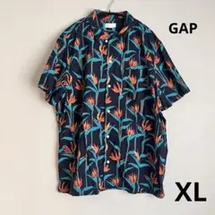 【美品】GAP ギャップ　花柄　アロハシャツ ネイビー　XL コットン100%