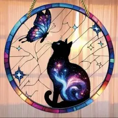 新品　サンキャッチャー　猫　蝶　インテリア　飾り ステンドグラス風　風水　開運