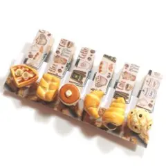 カフェcoffee柄パン木製クリップ(マグネットシール付き)