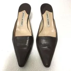 Manolo Blahnik マノロブラニク レザーミュール 24cm ブラウン