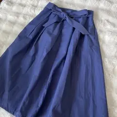 simplicite シンプリシテ　フレアスカート　ウエストリボン付き　青