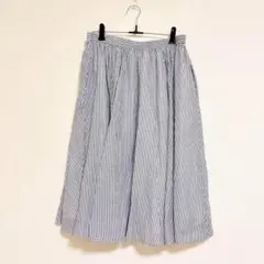 パートツー　膝丈スカート　LL ストライプ　水色　フレアスカート　ゆったり