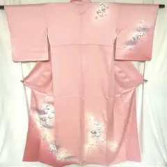 2m1580 着物 正絹 袷 訪問着 ピンク 白 グレー 花柄 和装
