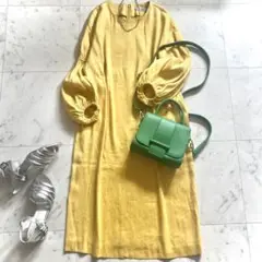 極美品 アドーア ハイブリッドオックスワンピース リネン イエロー