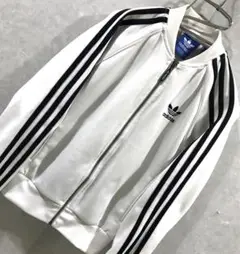 adidas ワンポイント トラックジャケット ジャージ 襟無し 白黒 2XS