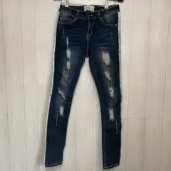 Avid Jeans エービッド ジーンズ ダメージスキニーデニム ネイビー M