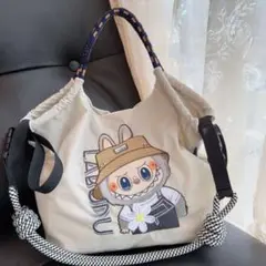 ボールアンドチェーン風エコバッグ LABUBU キャラクター刺繍ストラップ付き