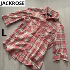JACKROSE ジャックローズ　赤　チェック柄　五分丈　シャツ　ネルシャツ　綿