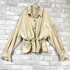 レトロガール シャツジャケット Mベージュ 綿100 ドロスト くしゅくしゅ
