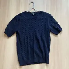 UNIQLO ケーブルクルーネックセーター半袖トップス ネイビー XL