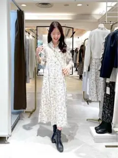 ラブティックボンボン　単色プリントトリミングワンピース