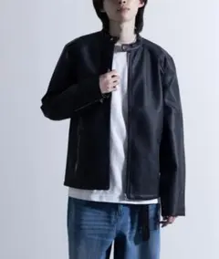 フェイクレザー シングルライダースジャケット