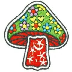 アイロンワッペン キノコ きのこ グリーン オレンジ サイケ