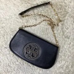 【極美品】TORY BURCH ショルダーバッグ レザー 黒 デカロゴ チェーン