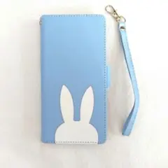 うさぎ耳 手帳型ケース スマホケース ブルー 水色