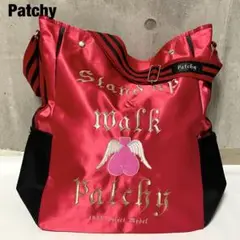 Patchy ショルダーバッグ おしりエンジェル 刺繍 A4収納 サテン 赤 黒