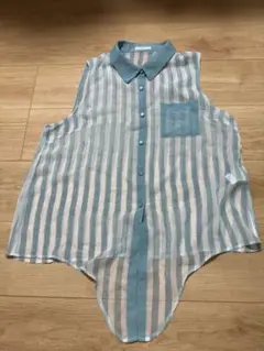 COLZA ノースリーブシャツ L 水色と白のストライプ