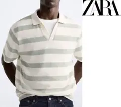 送料無料 新品 ZARA TEXTURED ストライプ ポロ USサイズL