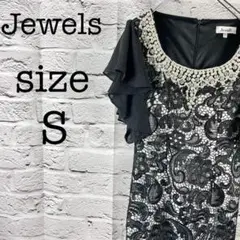 Jewels レディース ドレス パーティドレス 花柄刺繍 装飾 ブラック