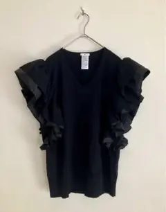 一回着用●sov. ソブ●ボリュームフリル ノースリーブ ニット●黒 ブラック