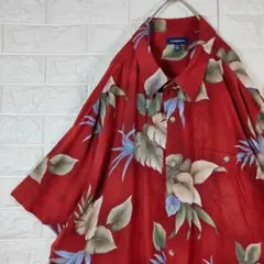 総柄 レーヨン 半袖シャツ アロハ ボタニカル ワインレッド 2XL