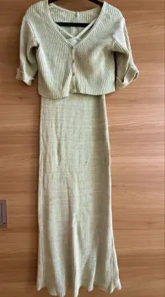 chico ミント　リブ編み セットアップ