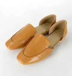 【匿名配送】S キャメル セパレート フラット パンプス スタッズ レザー